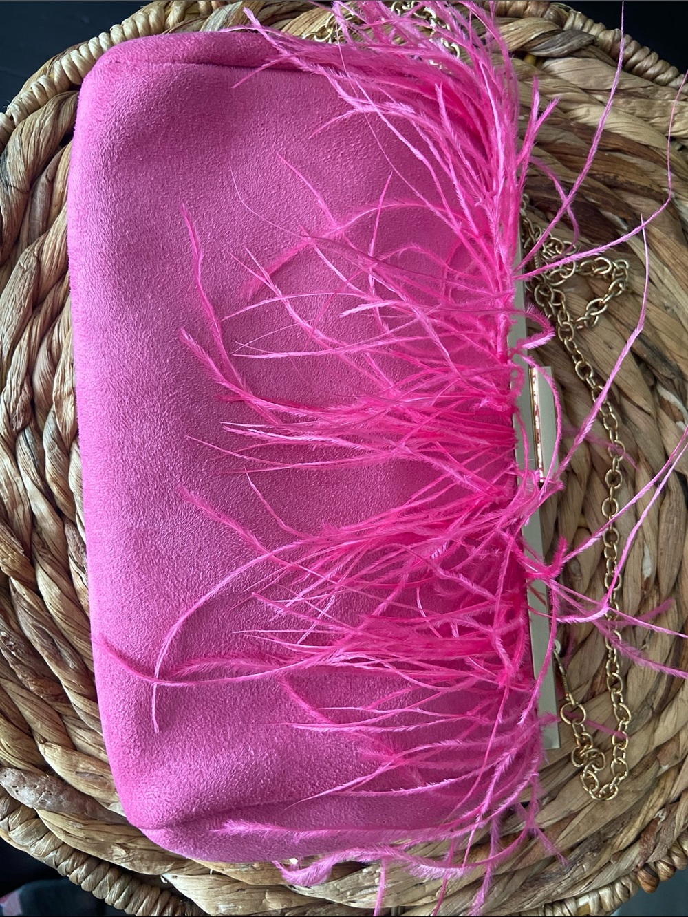 Shiraleah Hot Pink Feather Trim Crossbody purse